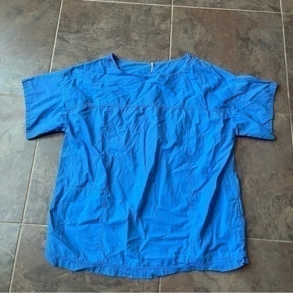 Free People Bright Blue 100% Cotton Relaxed Short Sleeve T-Shirt Medium